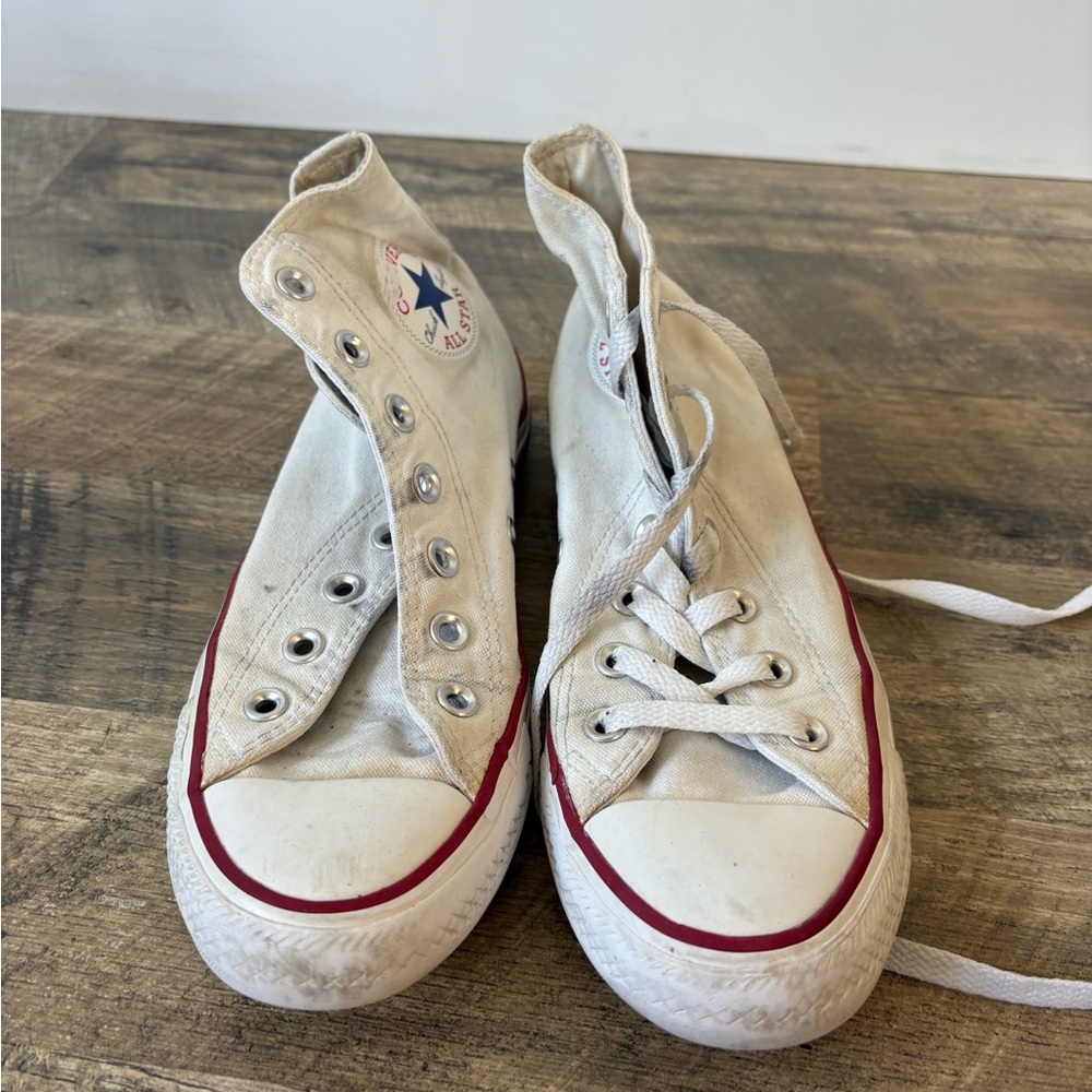 Converse Off-White High-Top Sneakers with Red Trim